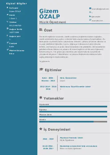 Müzik Öğretmeni Cv Örnekleri cv indir